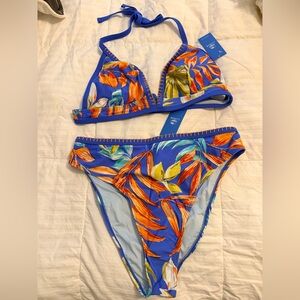 Cupshe Blue and Orange Tropical Bikini